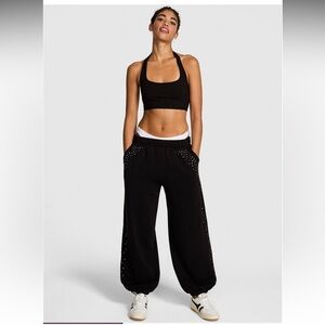 PINK Victoria's Secret Ivy Fleece sweatpants pure black silver studs Small